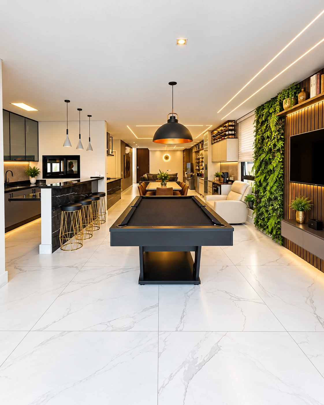 Sala e cozinha integradas no Aruã Brisas, em Mogi das Cruzes — Ref. 0084