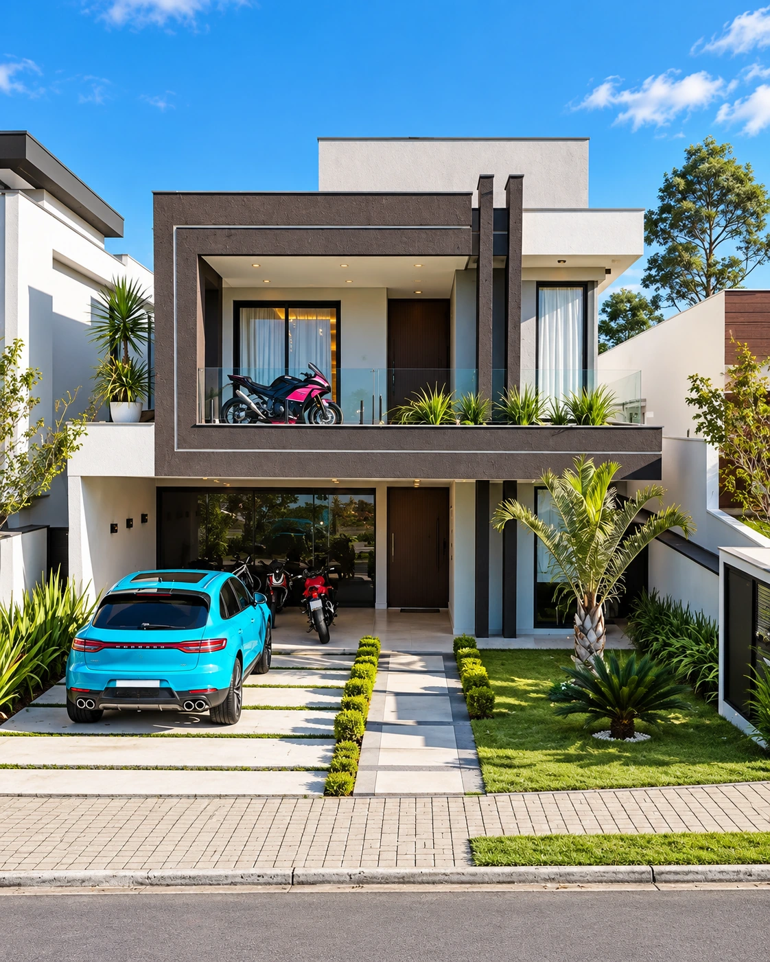 Fachada e garagem no Aruã Brisas, em Mogi das Cruzes — Ref. 0084