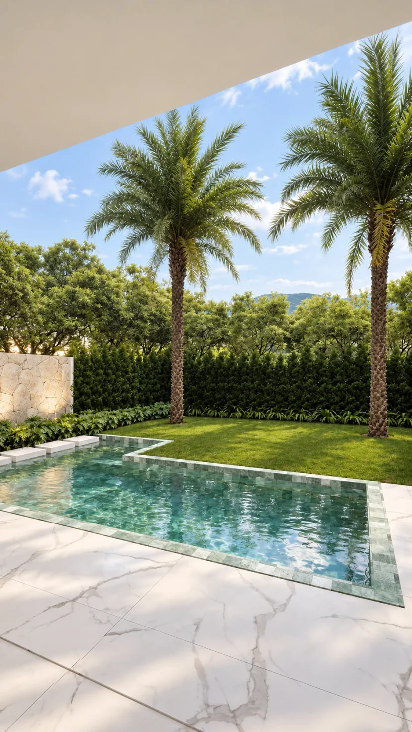 Imagem ilustrativa do projeto: piscina junto ao jardim no Aruã Brisas, em Mogi das Cruzes — Ref. 0090
