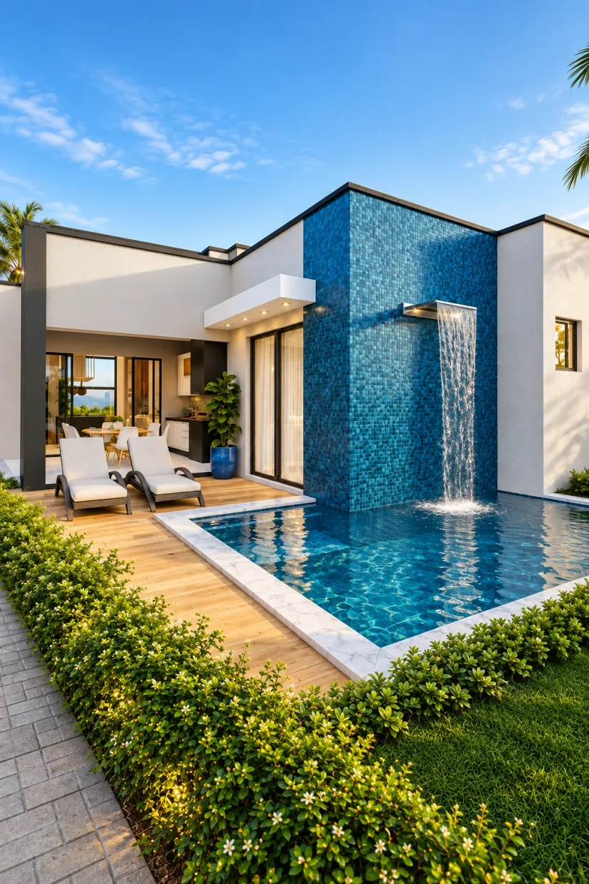 Imagem ilustrativa do projeto: piscina com cascata e prainha no Arujá Ville II, em Arujá — Ref. 0093