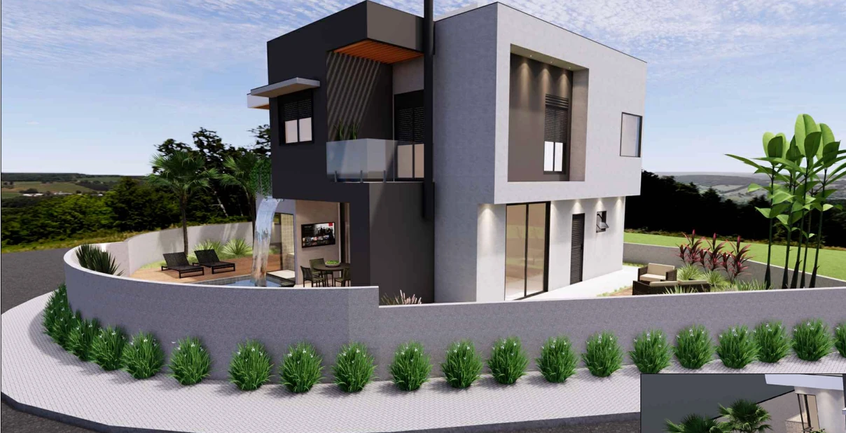 Fachada lateral da Casa Pôr do Sol, Paradise Gardens, em Mogi das Cruzes — Imagem ilustrativa do projeto — Ref. 0081