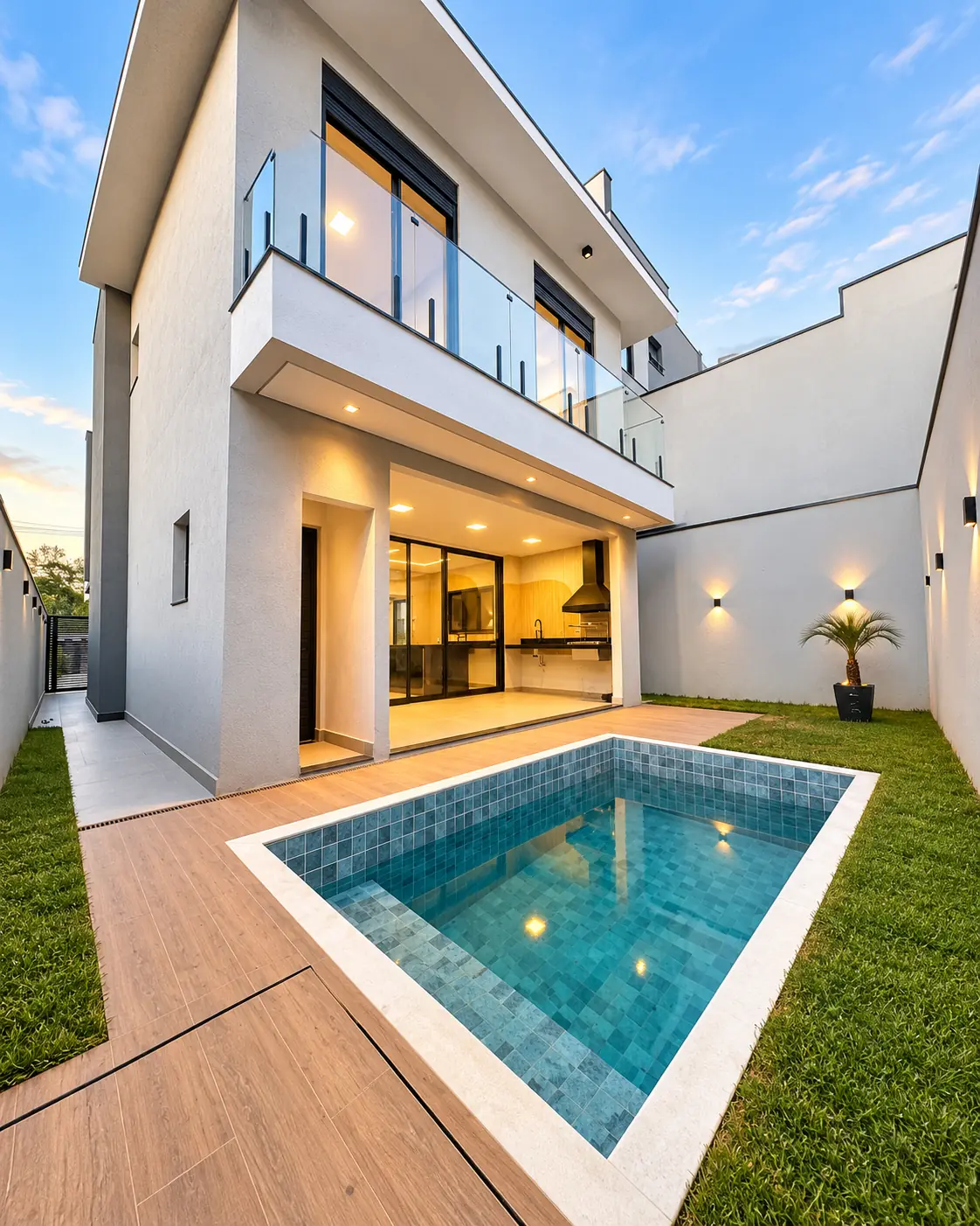 Área externa com piscina e sacada no Mosaico Essence — Ref. 0073