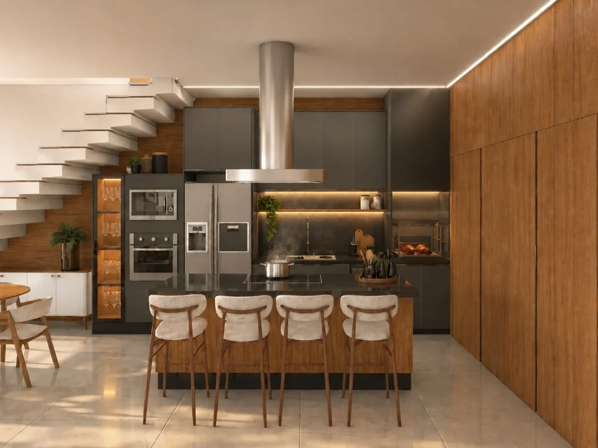 Imagem ilustrativa do projeto: cozinha e ilha, Paradise Gardens, Mogi das Cruzes — Ref. 0095
