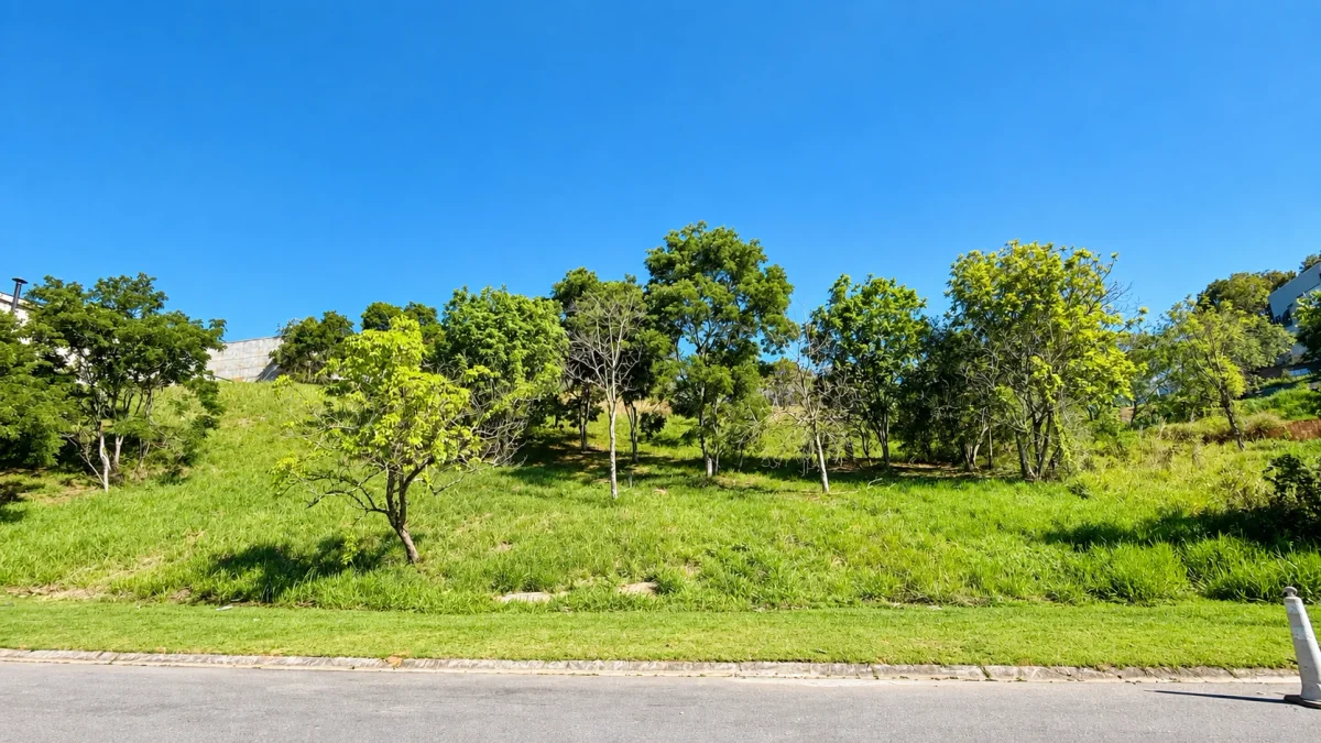 Imagem do lote: vista frontal com vegetação junto à rua, no Reserva Ibirapitanga, em Santa Isabel — Ref. 0094
