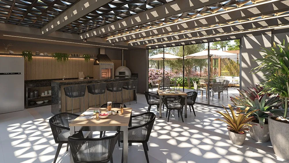 Espaço gourmet do Residencial Oliveira — perspectiva artística