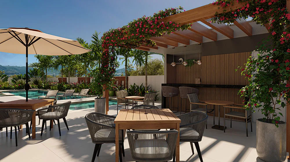 Bar das piscinas do Residencial Oliveira — perspectiva artística