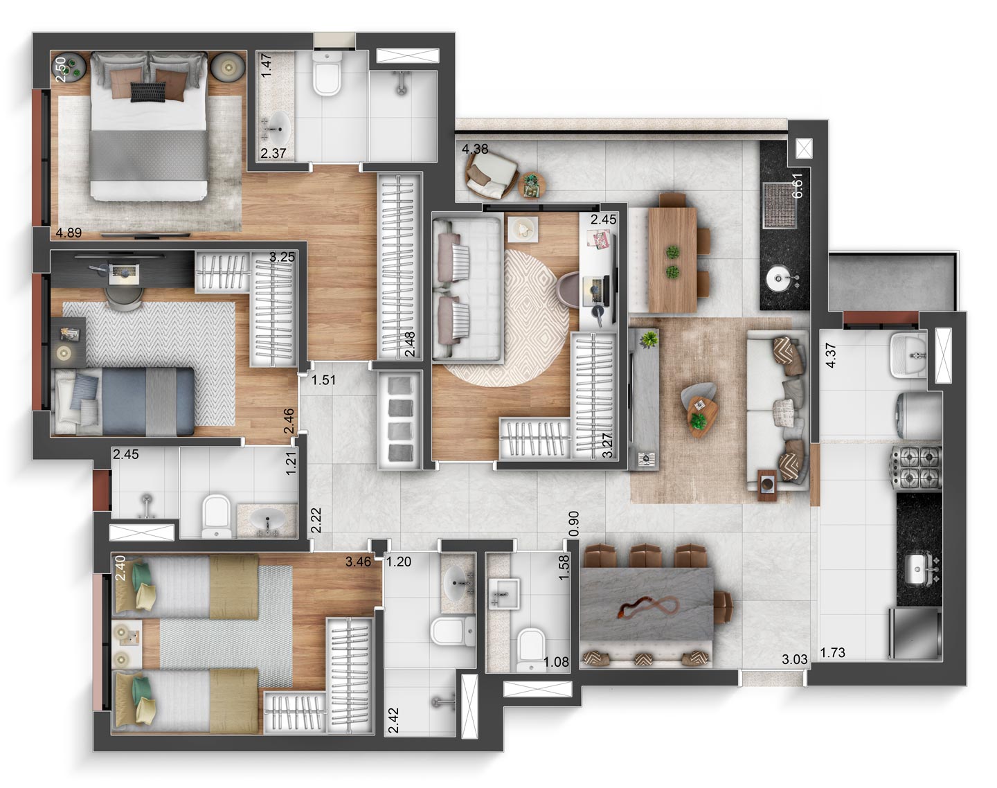 95 m² — planta tipo do Soho Galeria — planta ilustrativa.