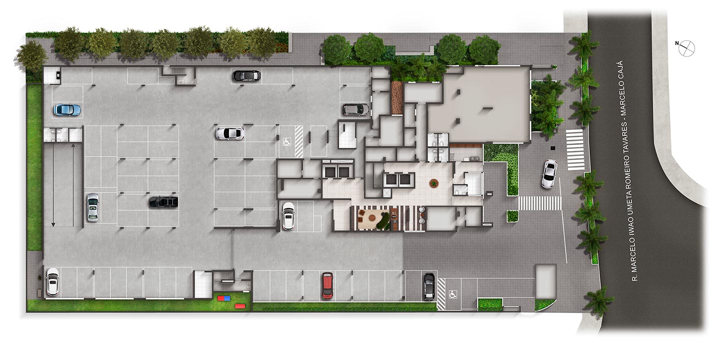Implantação do térreo do Soho Galeria — implantação ilustrativa.