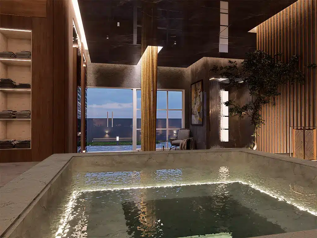 Spa com hidromassagem do Santorini — perspectiva artística.