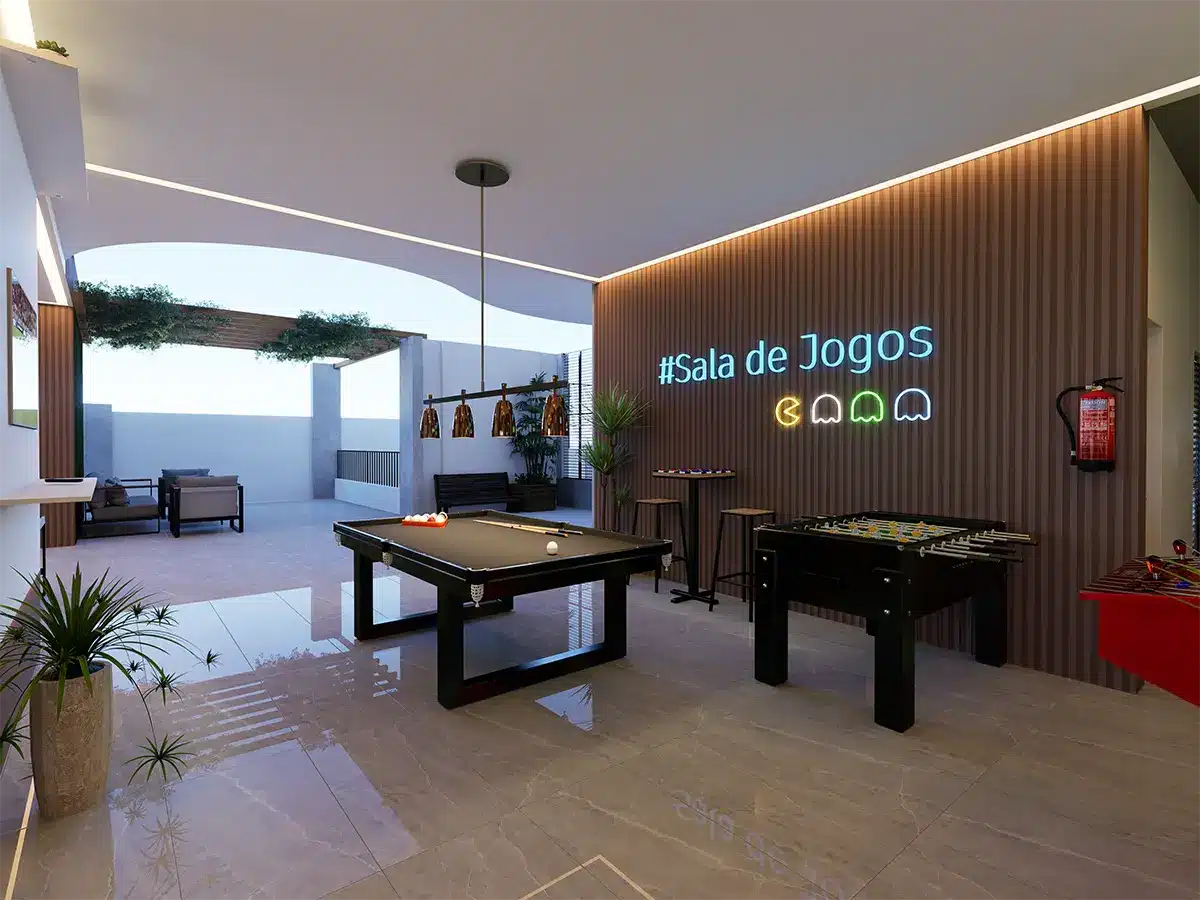 Perspectiva artística do Inspiratto: salão de jogos
